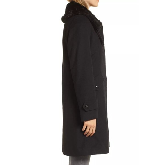 $400 TAHARI Alicia Wool Blend Faux Fur Coat BLACK WARM COZY NICE XS - Picture 4 of 6